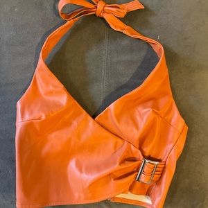 Faux leather crop top